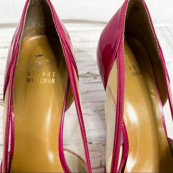 STUART WEITZMAN Hot Pink Mesh Pumps | Fuchsia High Heels - Picture 5 of 14